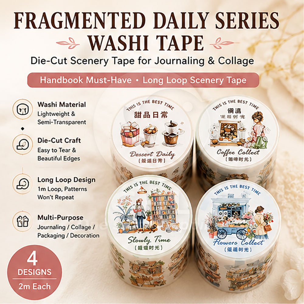 Twilight Fragments Die-Cut Washi Tape – Long Loop Decorative Tape for Journaling & DIY