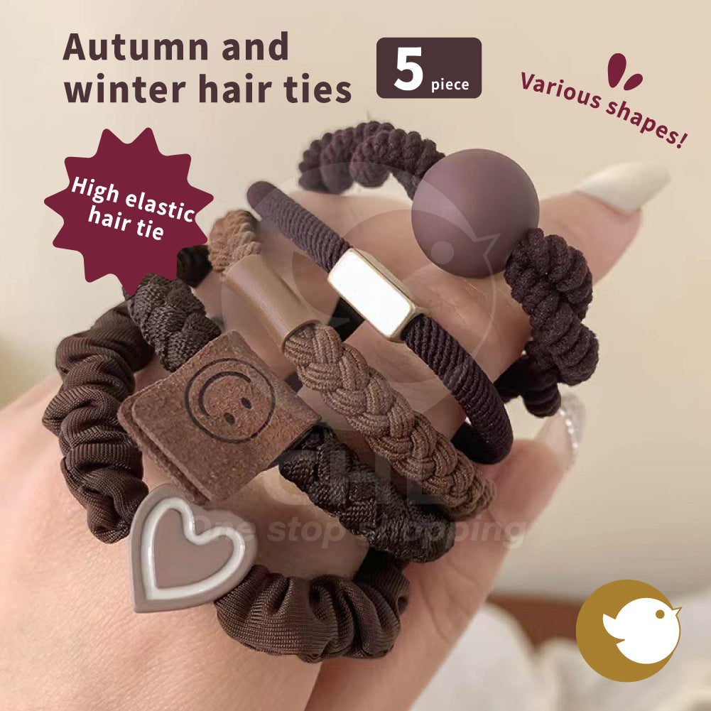 Korean Cozy Autumn Hair Tie Set - Plush, Knitted & Durable