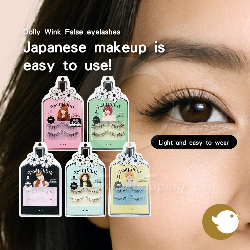 Dolly Wink Japanese False Eyelashes | 5 Styles Natural Volume, Light Brown, Invisible Band for Asian Eyes