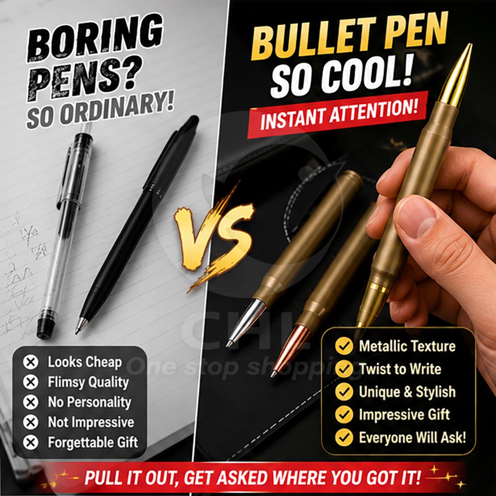 Bullet-Style Gel Pen – 1.0mm Twist Ballpoint, Metallic Finish, Realistic Design