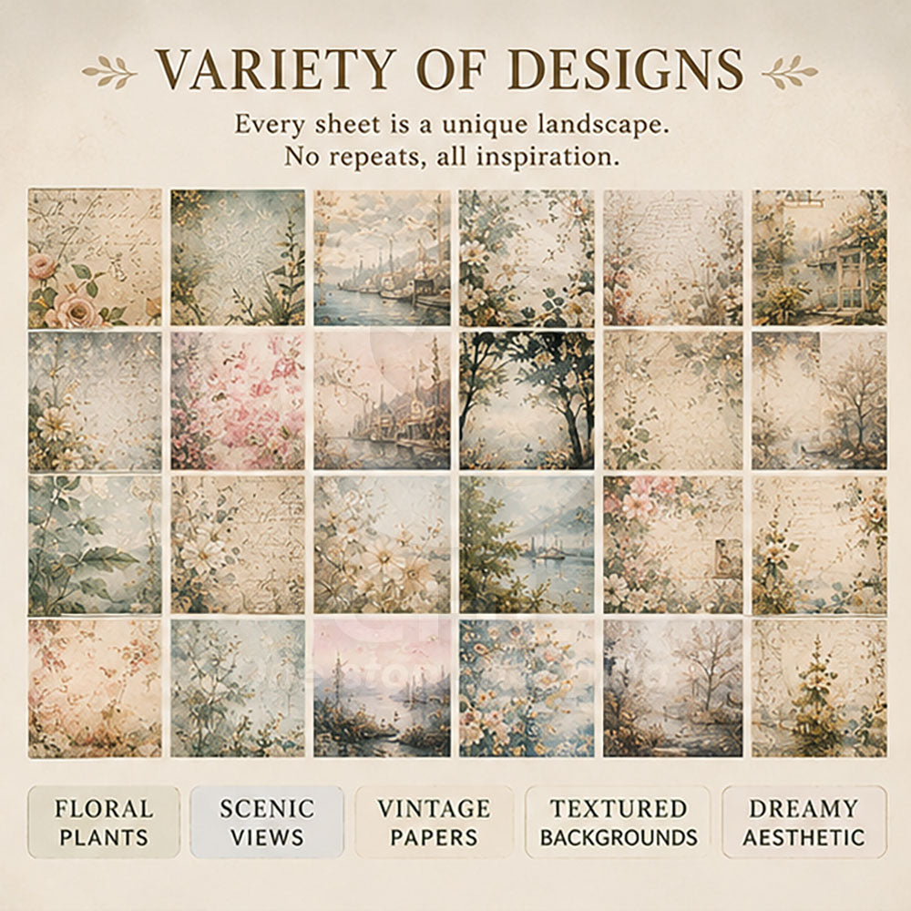 Notebook material paper Retro background decoration Floral style Landscape Soft and beautiful