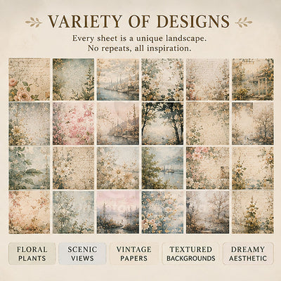 Notebook material paper Retro background decoration Floral style Landscape Soft and beautiful