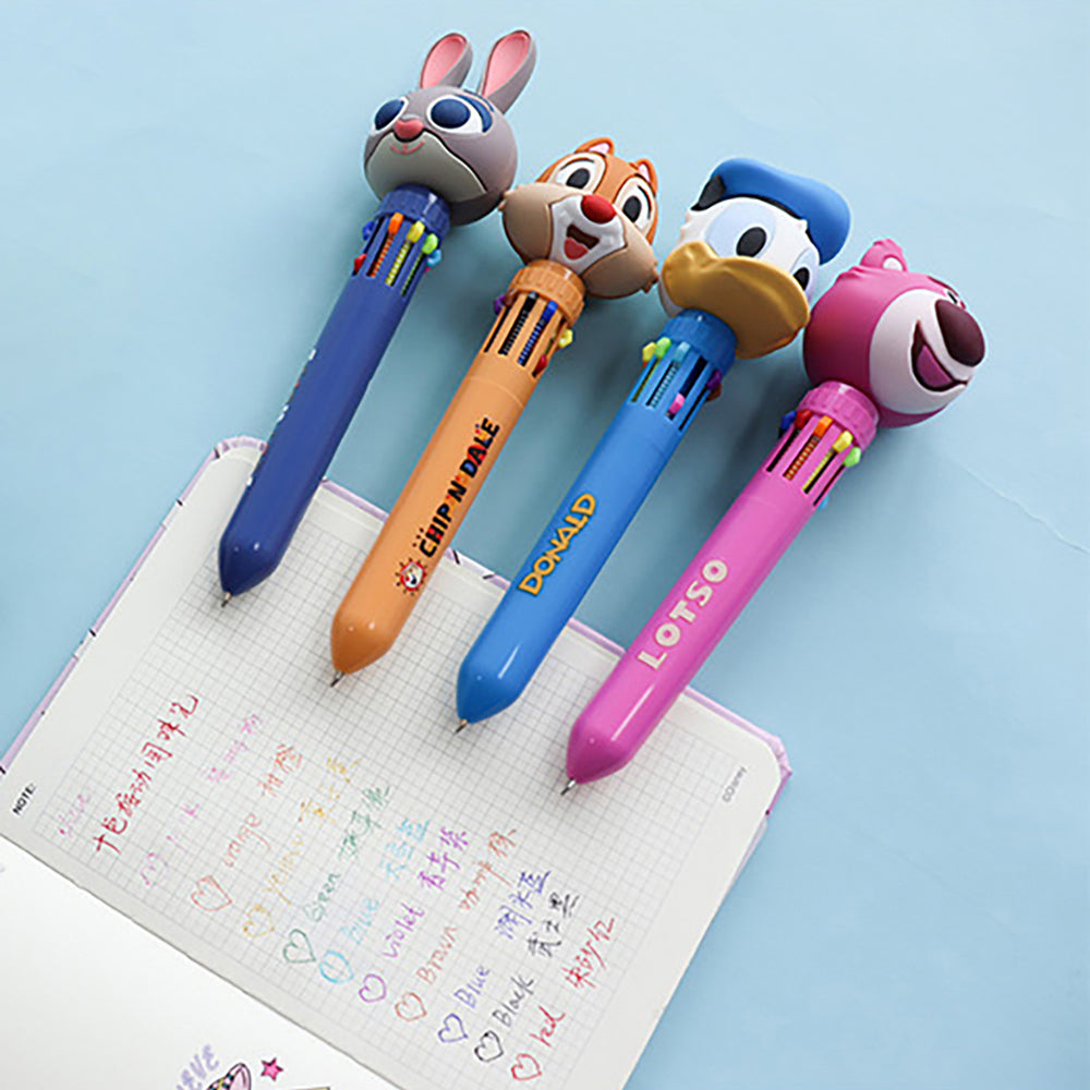 Disney Ten Color Ballpoint Pen Press Ball Pen Donald Duck Chip 'n' Dale Lots-O'-Huggin' Bear Cute Cartoon Model Big Head