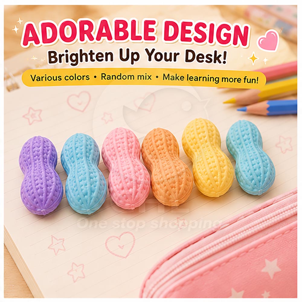 Peanut Shaped Erasers – 10-Pack, Cute, Low-Dust, Safe & Odor-Free