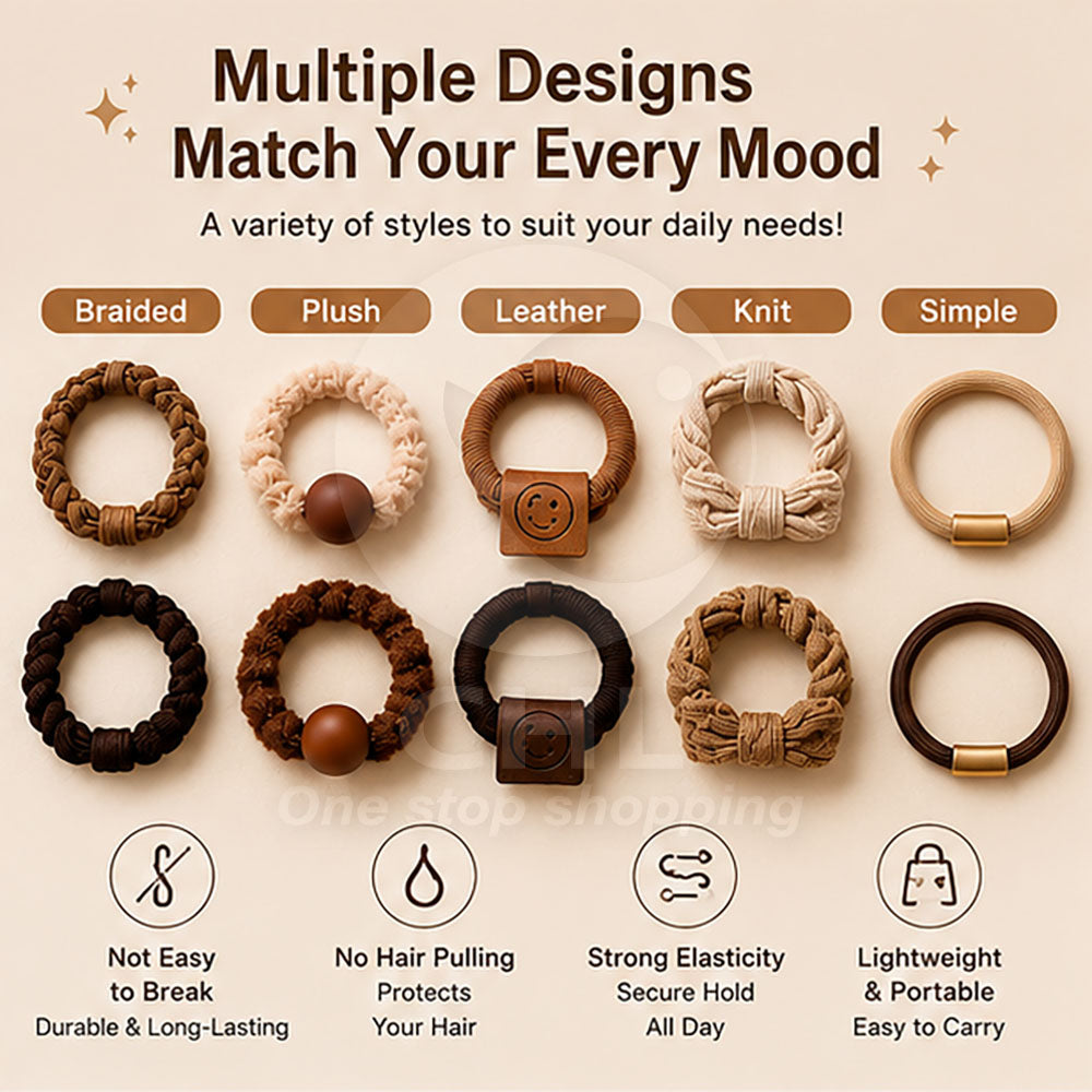 Korean Cozy Autumn Hair Tie Set - Plush, Knitted & Durable