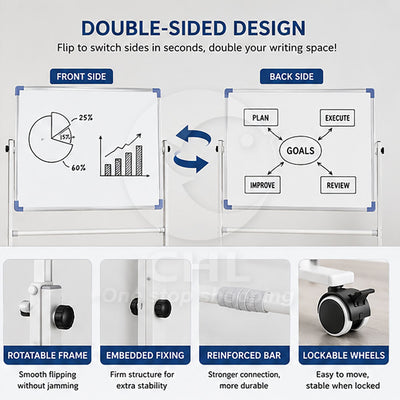 Reversible Magnetic Whiteboard: Mobile & Adjustable 60x90cm