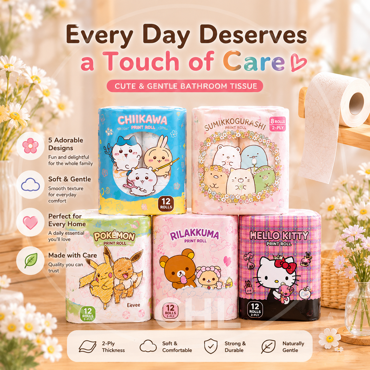 Sanrio cute cartoon star Flushable pocket tissue 16 sheets/pack*9 pack ,bagged tissues 200 pieces ,Toilet Paper