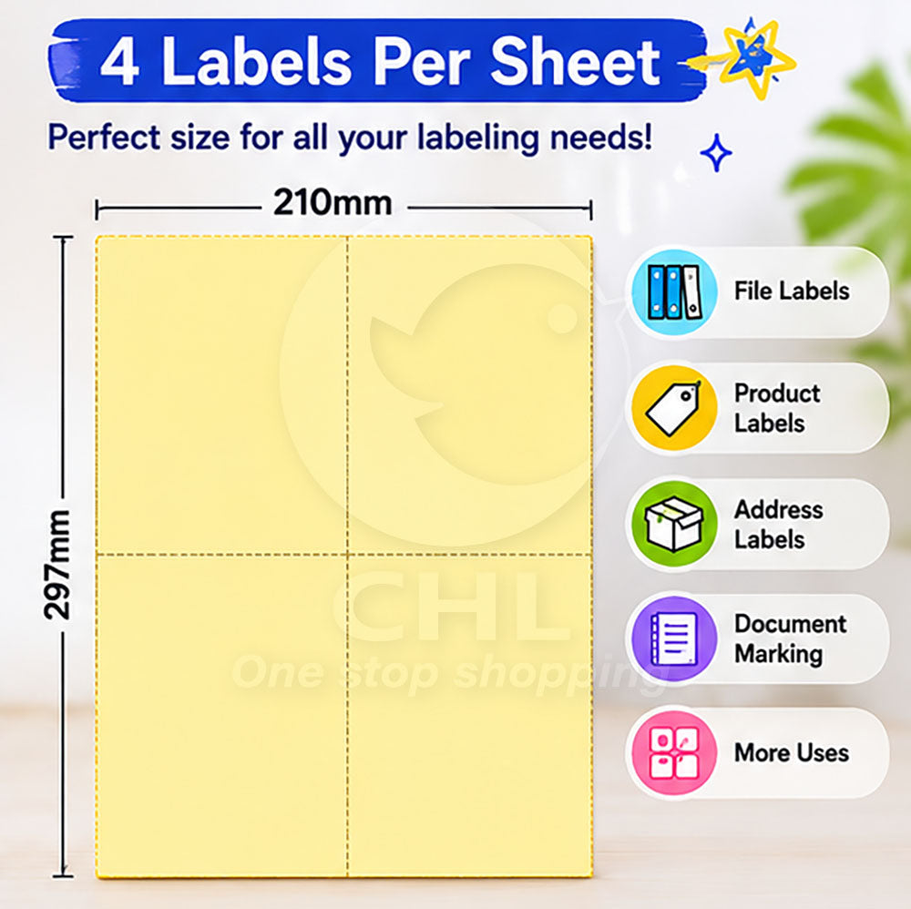 100 Large-Capacity Label Sheets - 4 Labels/Sheet, Printer-Friendly