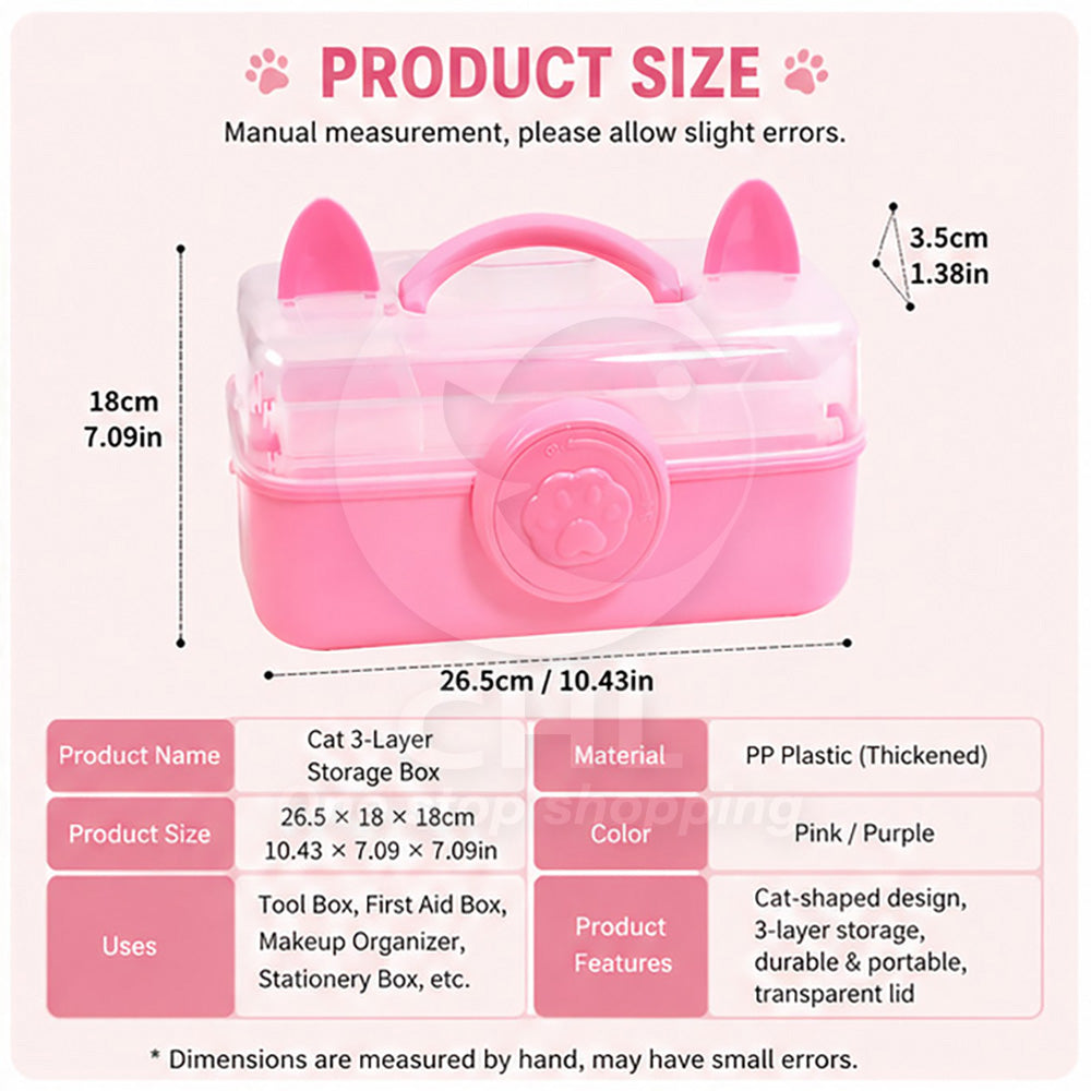 Three-layer storage box tool box cat shape thick material durable multi-function