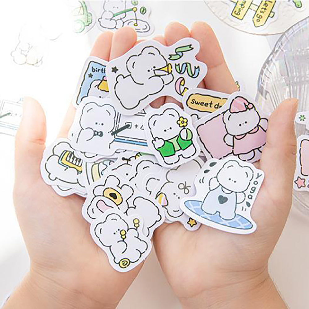Momo Little Bear Please Be Happy Series Sticker Pack Illustration White Bear Daily Party Shopping and Camping Handbook Material DIY Decoration