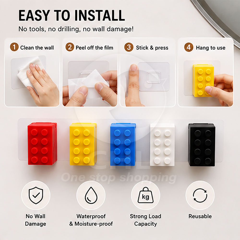 Non-Mark Adhesive Building Block Toothbrush Holder
