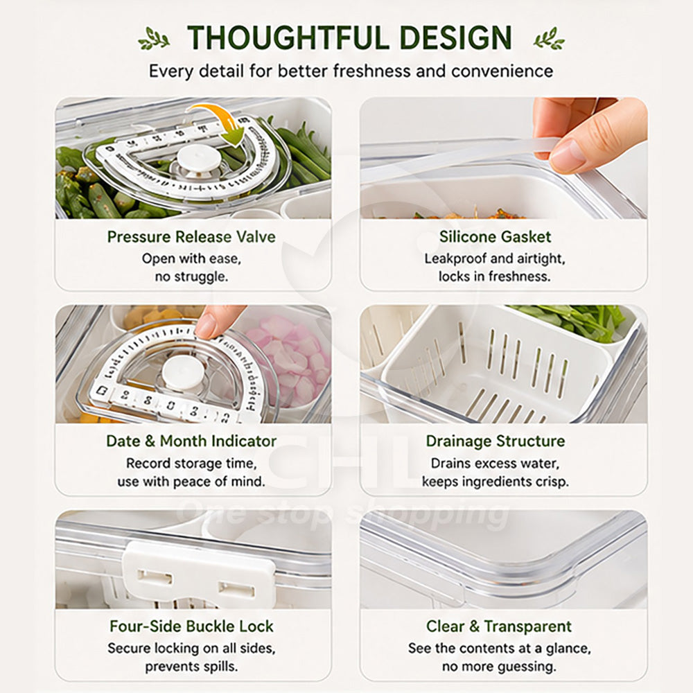 6-Compartment Airtight Food Storage Container