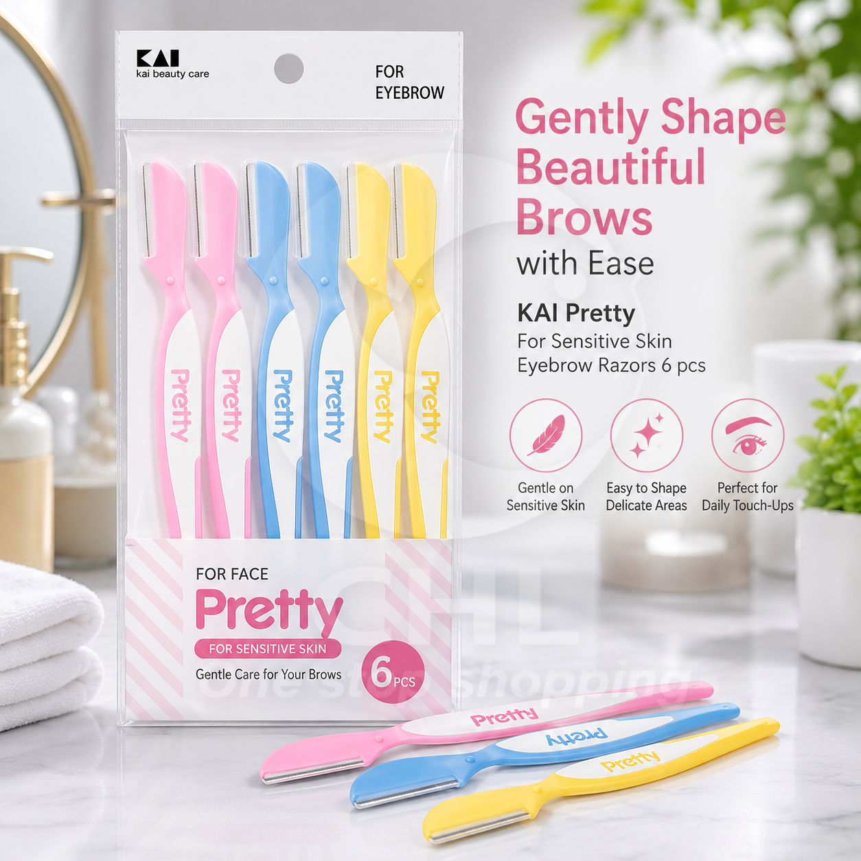 KAI Eyebrow Razors for Sensitive Skin – 6-Pack