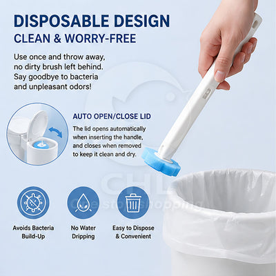 Disposable Toilet Brush with Replacement Heads | Deep Cleaning & Stain Removal Formula