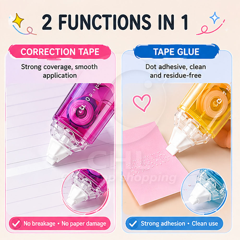 Dreamy Gradient 2-in-1 Correction & Adhesive Tape: Compact & Versatile