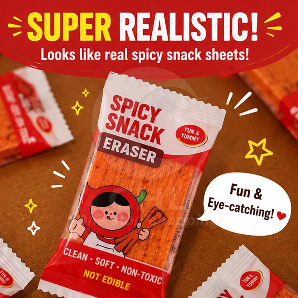 Spicy Snack-Shaped Eraser – Realistic “Latiao” Design, Fun Stress-Relief Stationery