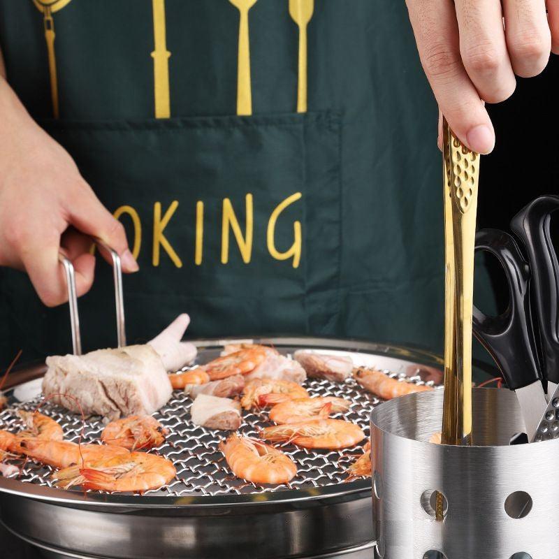 304 Stainless Steel Korean Barbecue Steak Buffet Tongs Gold 28cm / Silver 24cm BBQ Tools Charcoal Barbecue Tongs-31cm Medium Carbon H7TRMG - CHL-STORE 