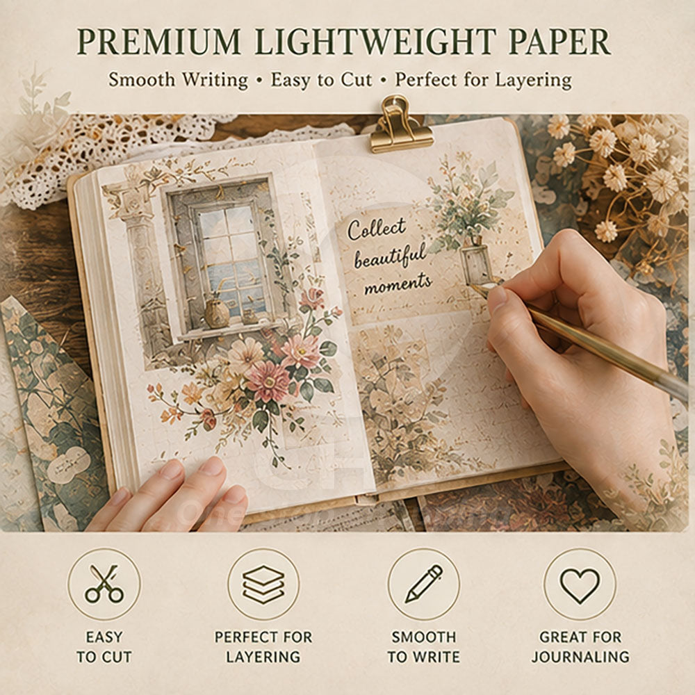Notebook material paper Retro background decoration Floral style Landscape Soft and beautiful