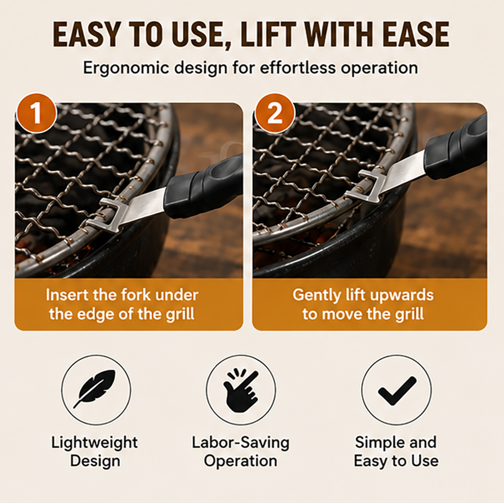 Stainless Steel BBQ Grill Pan Lifter - Safe, Durable & Ergonomic