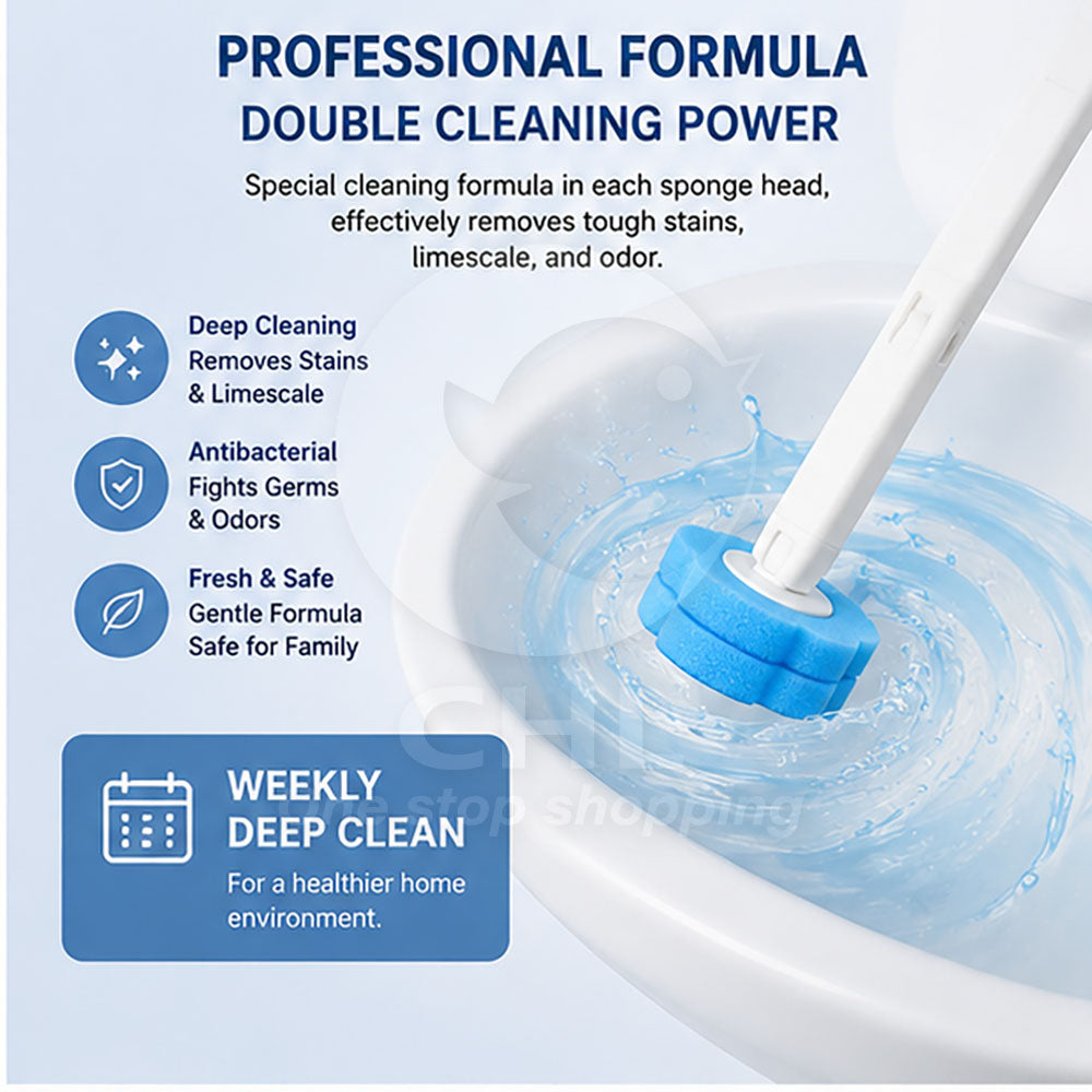 Disposable Toilet Brush with Replacement Heads | Deep Cleaning & Stain Removal Formula