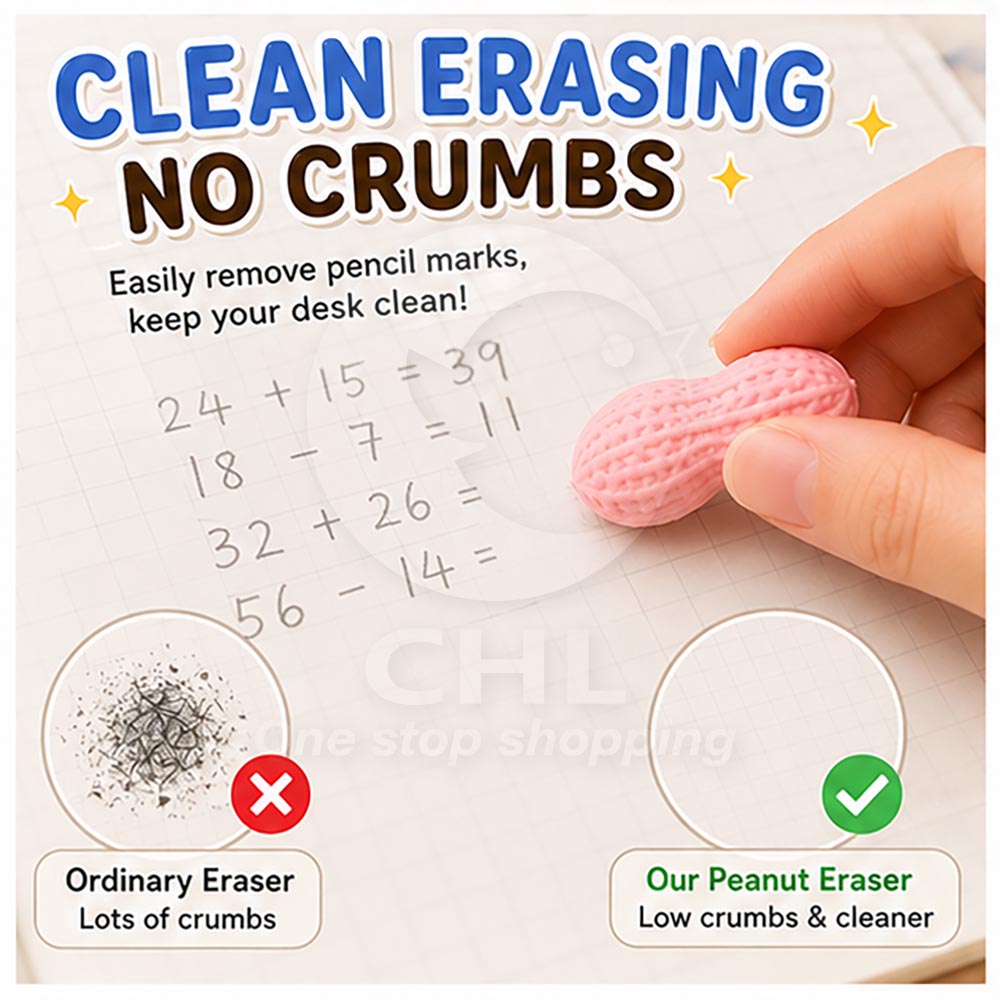 Peanut Shaped Erasers – 10-Pack, Cute, Low-Dust, Safe & Odor-Free