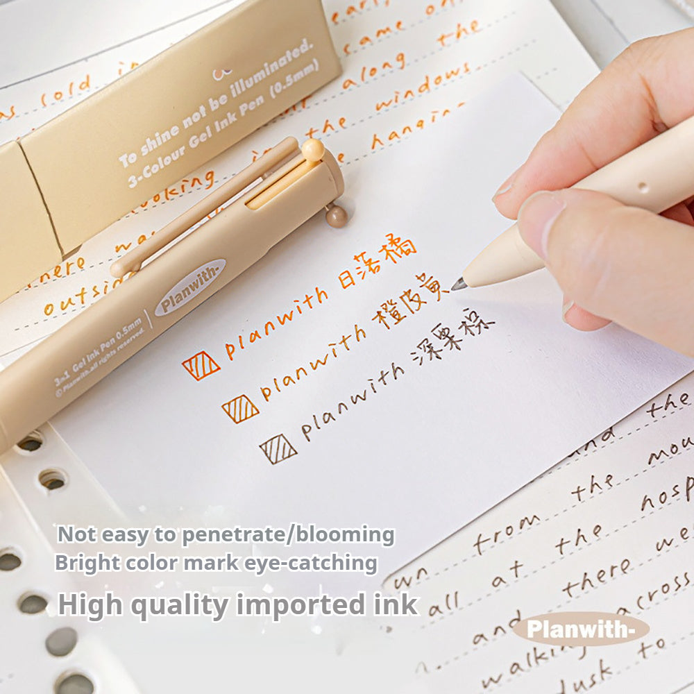 Planwith Sign triangular multi-color pen white milk tea blue pen barrel 3-color matching imported ink 0.5mm press 3-color gel pen