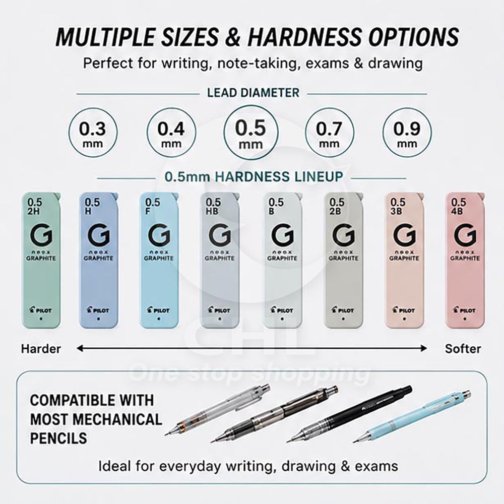 PILOT G Neox GRAPHITE Mechanical Pencil Leads (HRFG Refills) – 0.3 / 0.4 / 0.5 / 0.7 / 0.9 mm