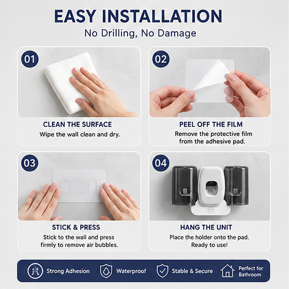 UV Sterilization Toothbrush Holder | Wall-Mounted, Punch-Free | Toothpaste Dispenser & Long Battery Life