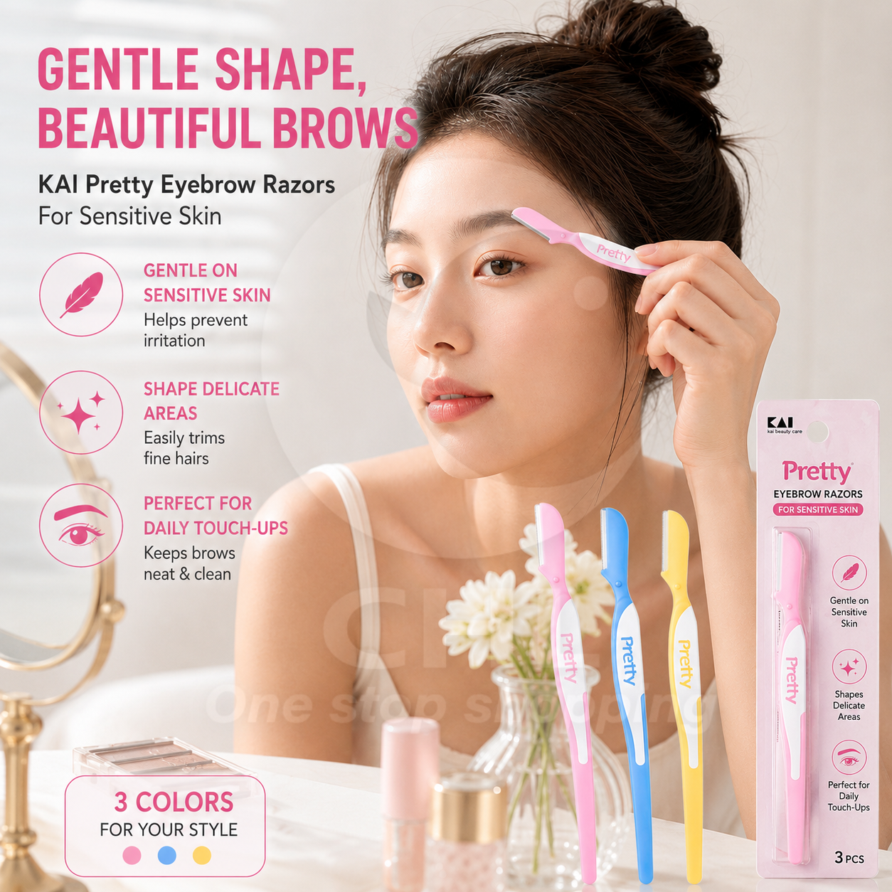 KAI Eyebrow Razors for Sensitive Skin – 6-Pack