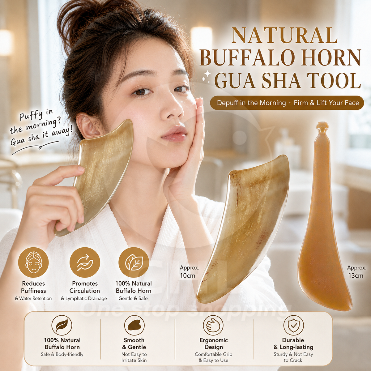 Natural Ox Horn Gua Sha Board – Full Body Massage Tool for Face, Neck, and Shoulders