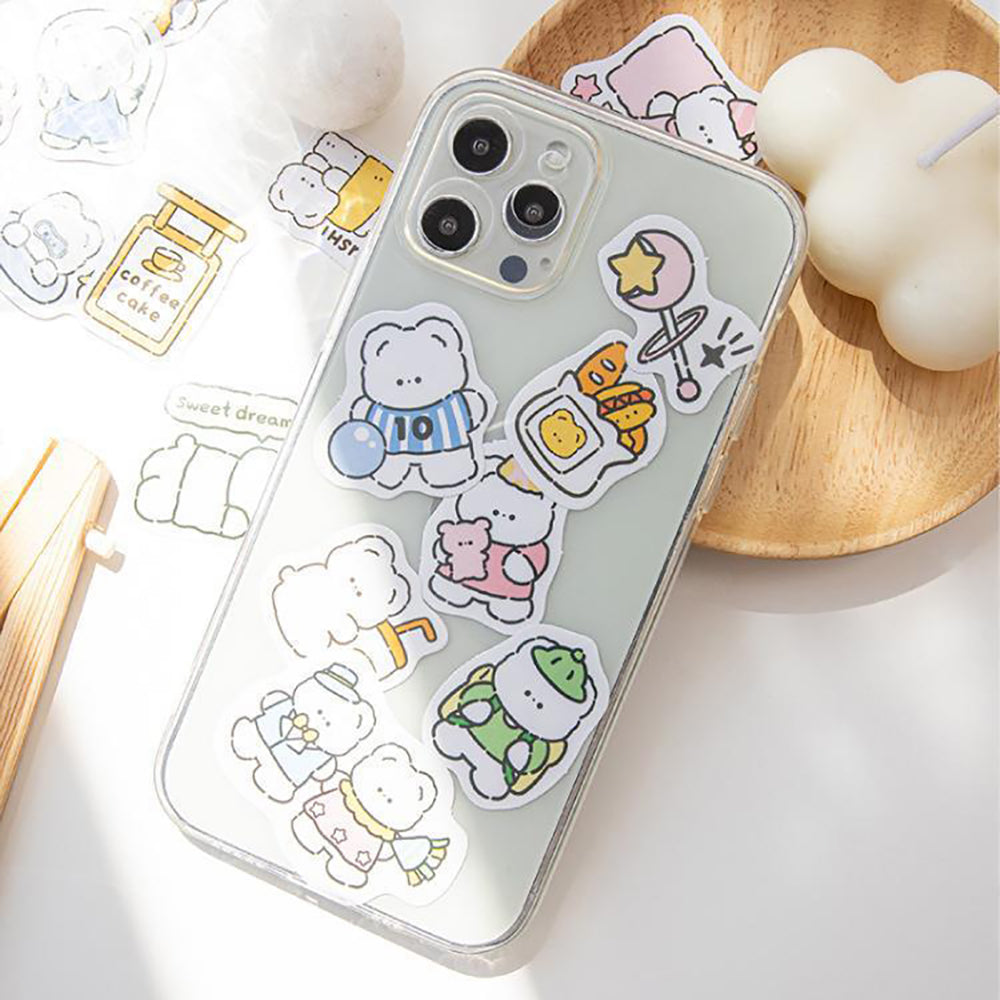 Momo Little Bear Please Be Happy Series Sticker Pack Illustration White Bear Daily Party Shopping and Camping Handbook Material DIY Decoration