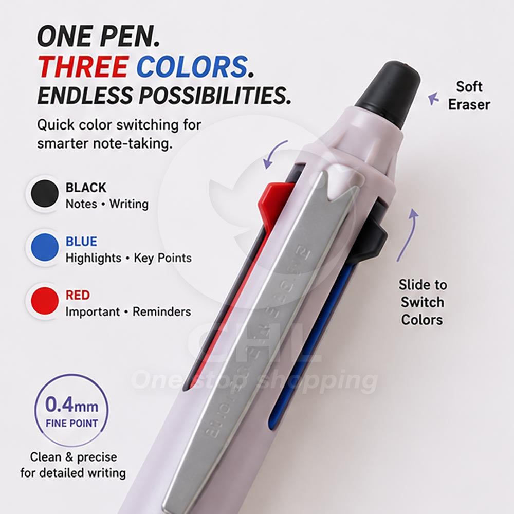 PILOT FRIXION SYNERGY 3 Multi Pen – 0.4 mm Erasable Ballpoint (Black / Red / Blue) | Fine Tip, Smooth Writing | Ideal for Business & Notes