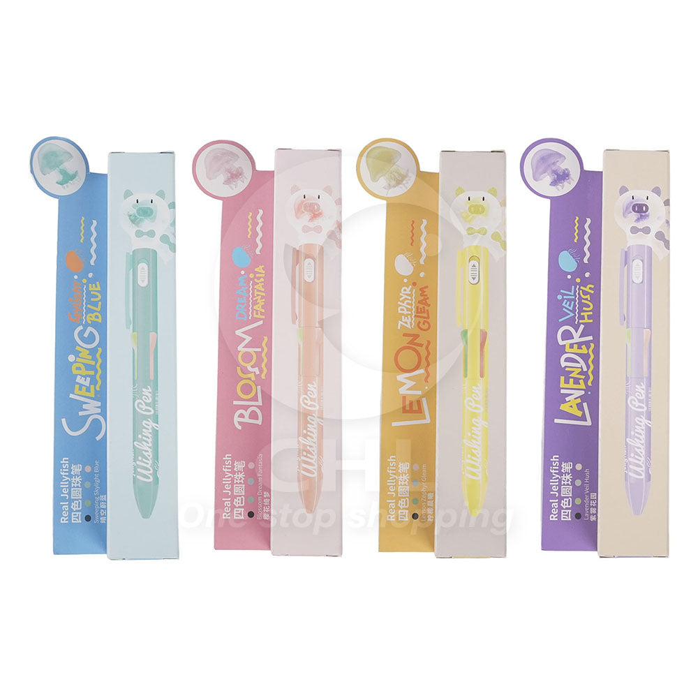 Glow Jellyfish Rotating Ballpoint Pen – 0.7mm 4-Color Ink, Cute Pig Spinner Pen, Stress-Relief Essential for School & Office