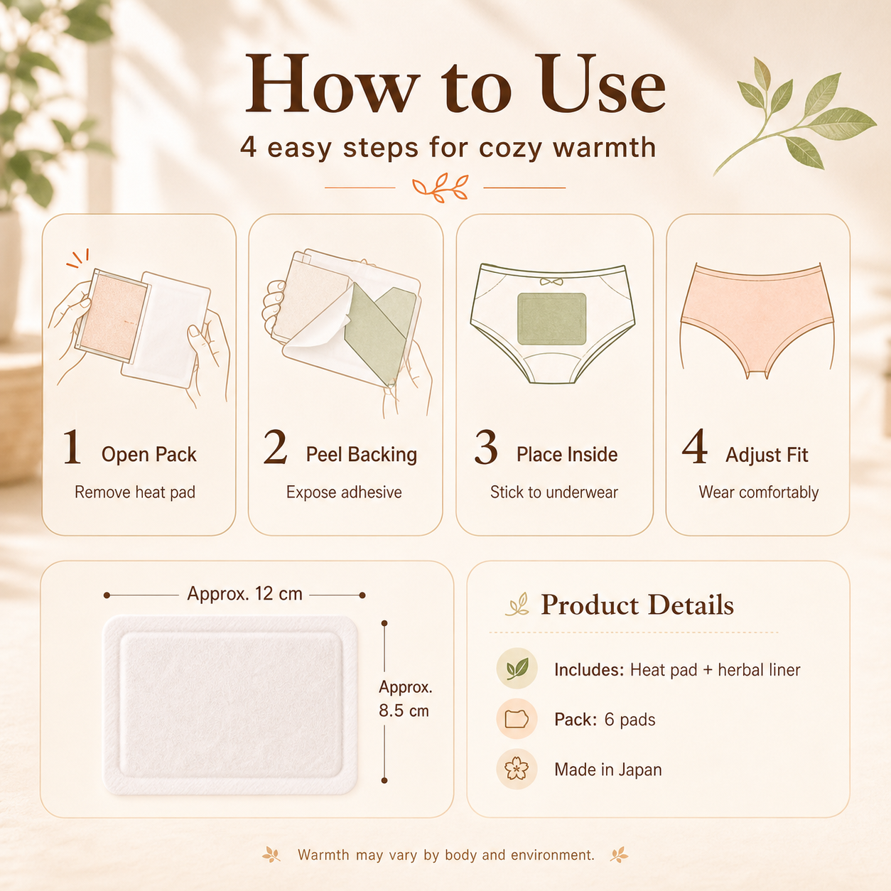 WithFEM Onza Pat Women's Organic Mugwort Warmth Pad - Natural Comfort & Care