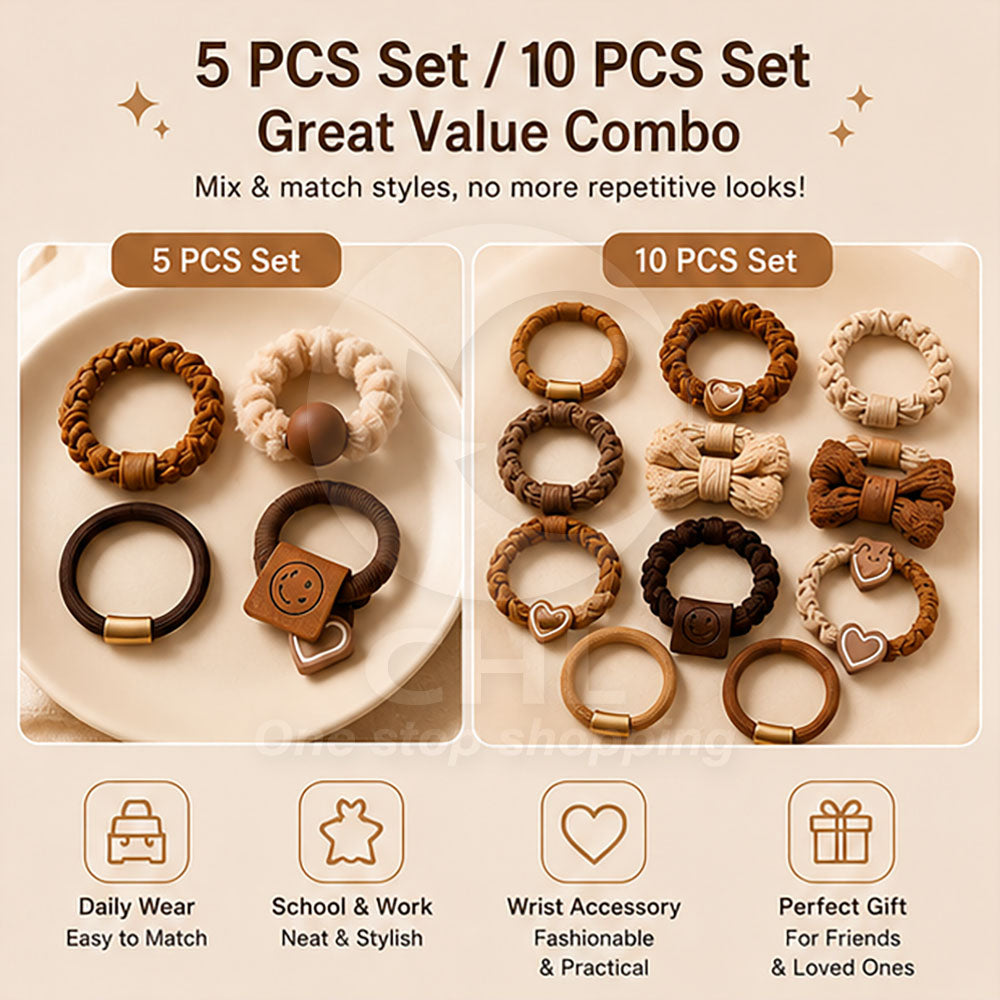 Korean Cozy Autumn Hair Tie Set - Plush, Knitted & Durable