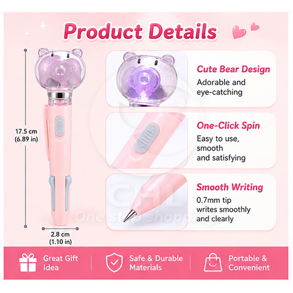 Glow Jellyfish Rotating Ballpoint Pen – 0.7mm 4-Color Ink, Cute Pig Spinner Pen, Stress-Relief Essential for School & Office