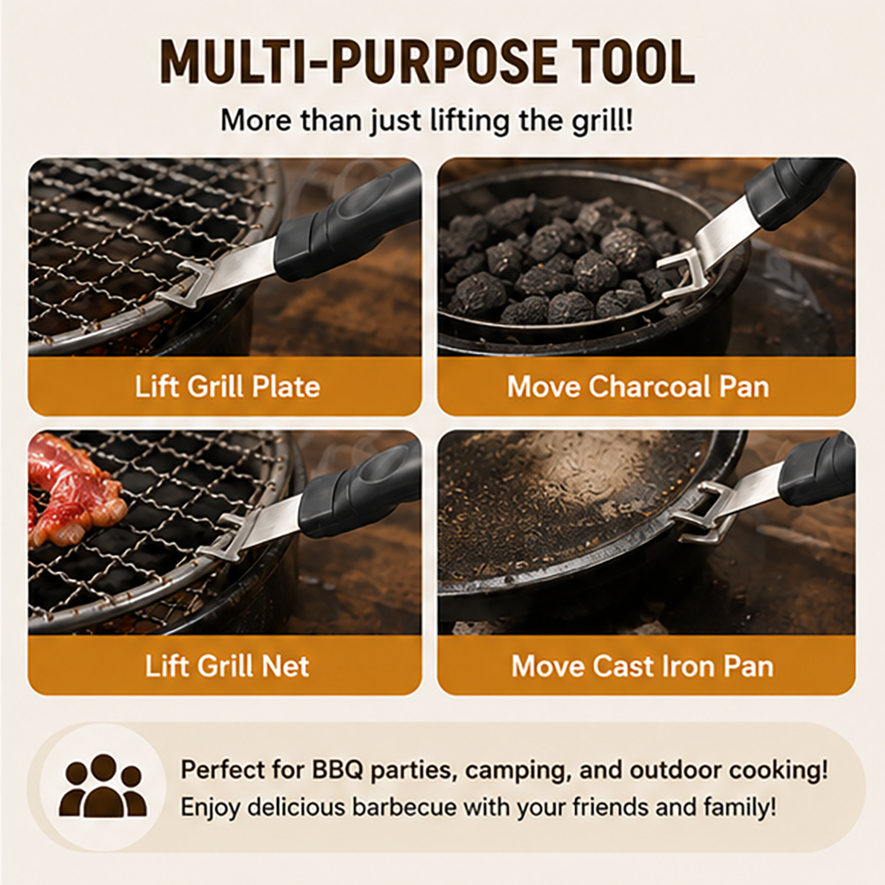Stainless Steel BBQ Grill Pan Lifter - Safe, Durable & Ergonomic