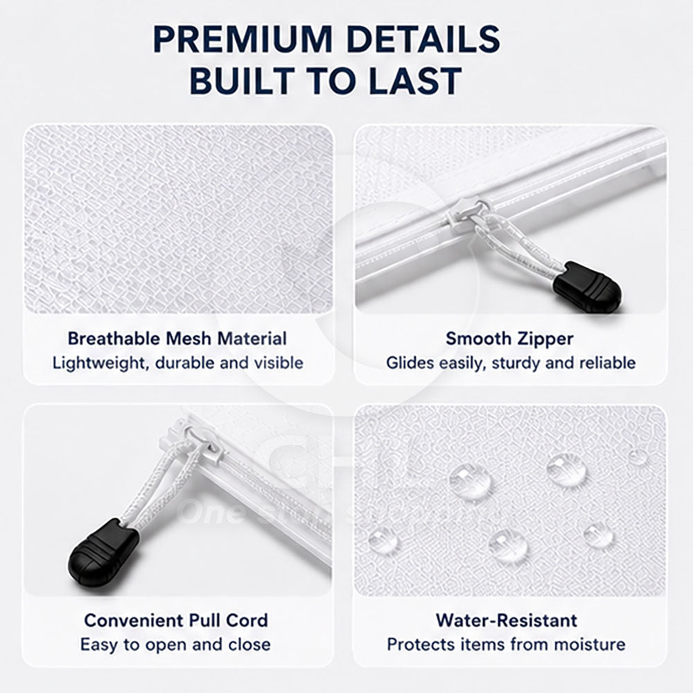 Versatile Mesh Organizer Pouches: Breathable Multi-Size Storage Solution