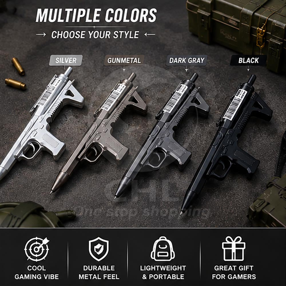 Gun-Shaped Mechanical Pencil – 0.5mm Erasable Gel Pen, PUBG-Inspired Stationery, Refillable