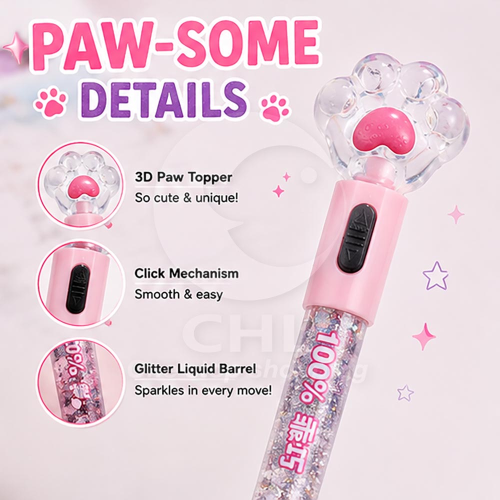 Glitter Cat Paw Light-Up Gel Pen (0.5 mm, Refillable)