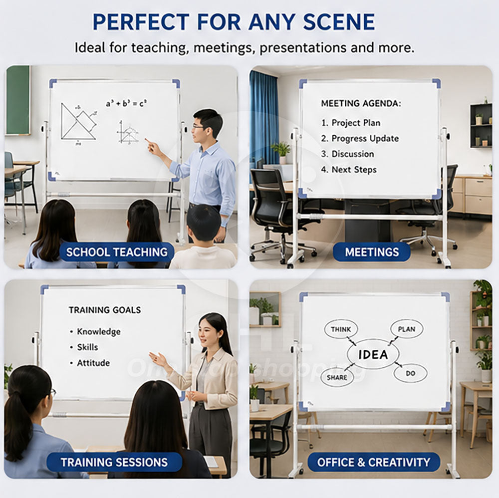 Reversible Magnetic Whiteboard: Mobile & Adjustable 60x90cm