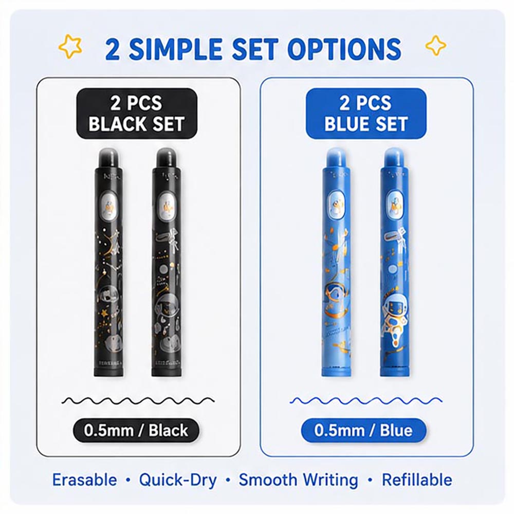 0.5 mm Quick-Dry Erasable Gel Pen Set (2-Pack)