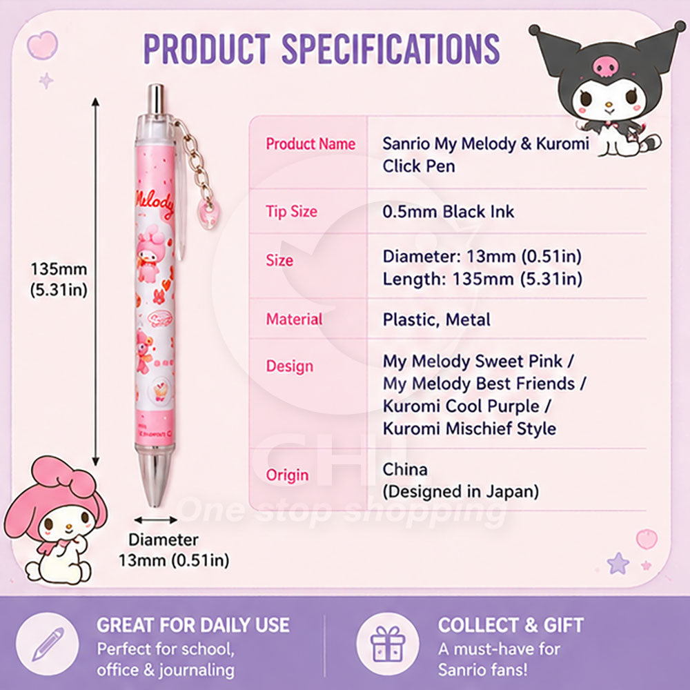 Sanrio My Melody & Kuromi Retractable Ballpoint Pen
