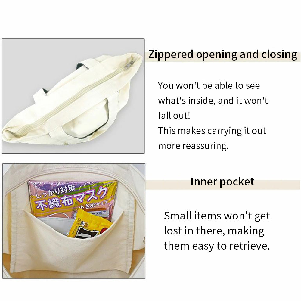 MINTinn Zippered Canvas Tote Bag (Shiba, Cats, Mt. Fuji, Sushi & Onsen Designs)