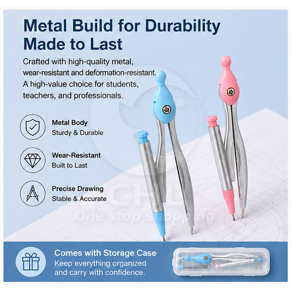 Minimalist Compass Set – Blue / Pink | Durable, Easy to Use, Perfect for Students & Designers