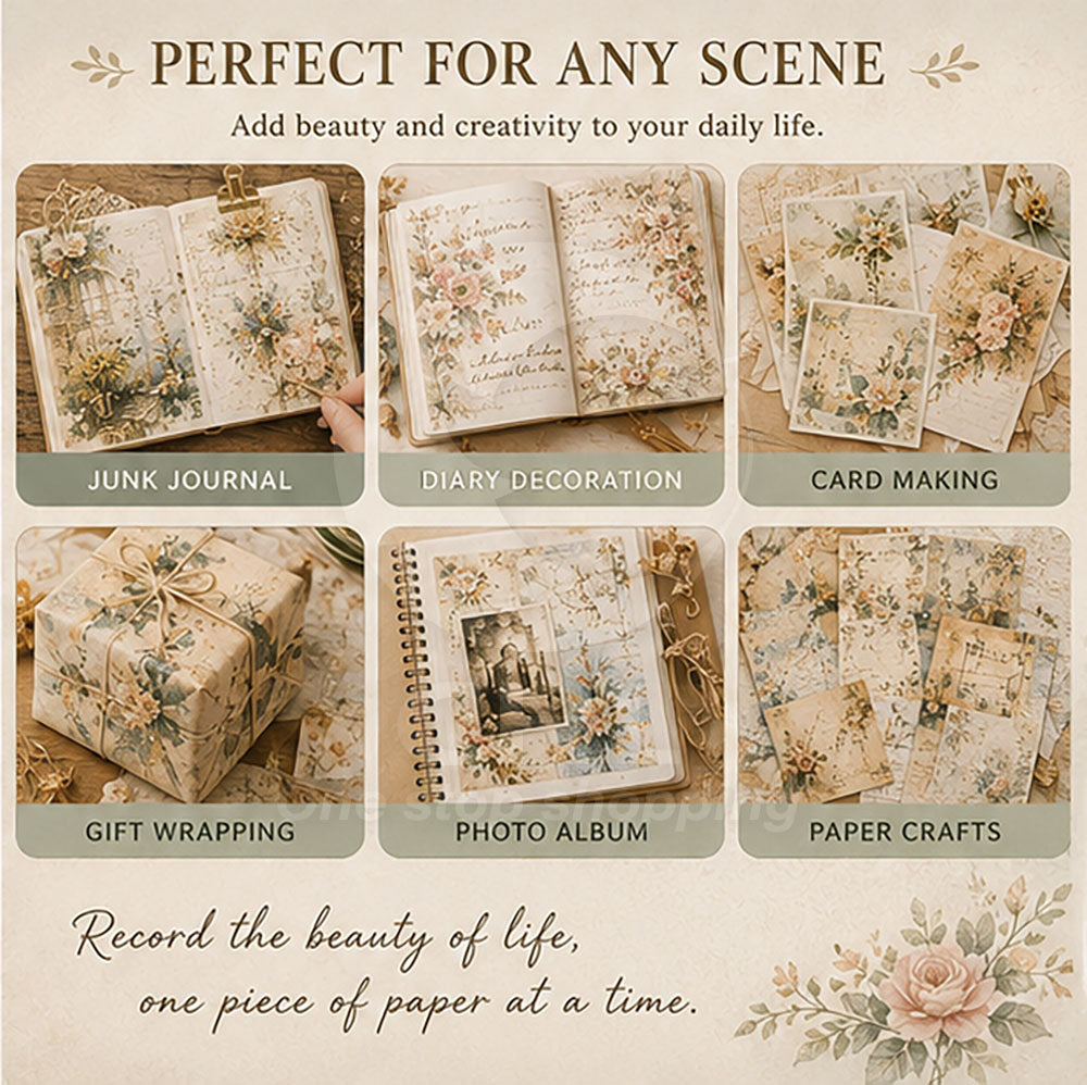 Notebook material paper Retro background decoration Floral style Landscape Soft and beautiful