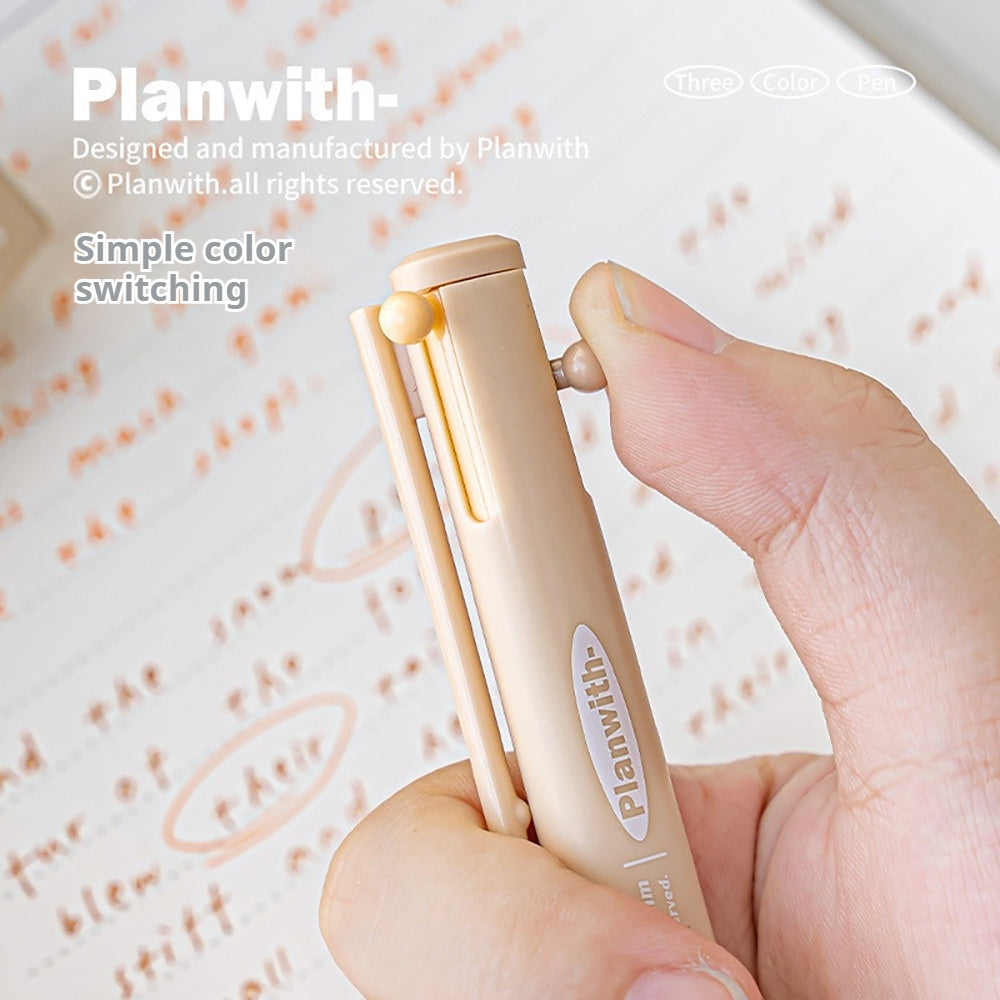 Planwith Sign triangular multi-color pen white milk tea blue pen barrel 3-color matching imported ink 0.5mm press 3-color gel pen