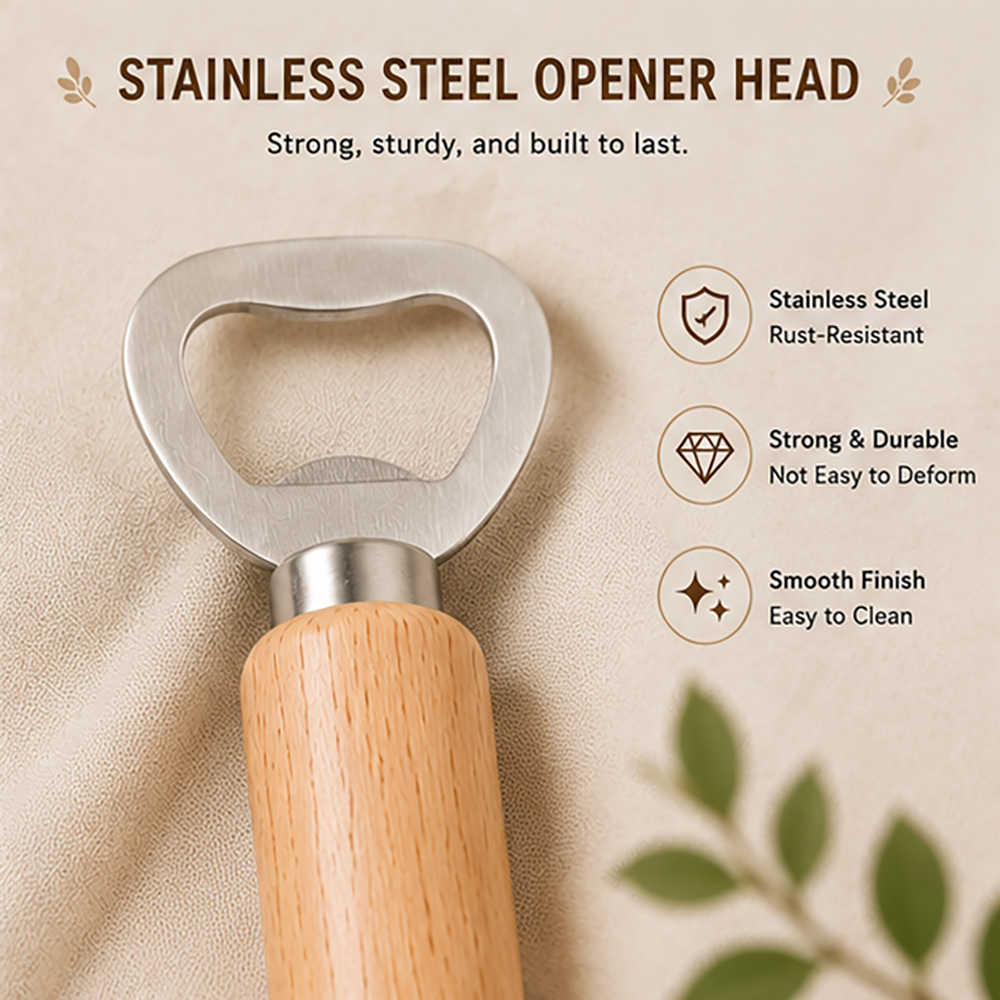 Natural Wood Handle Stainless Steel Bottle Opener