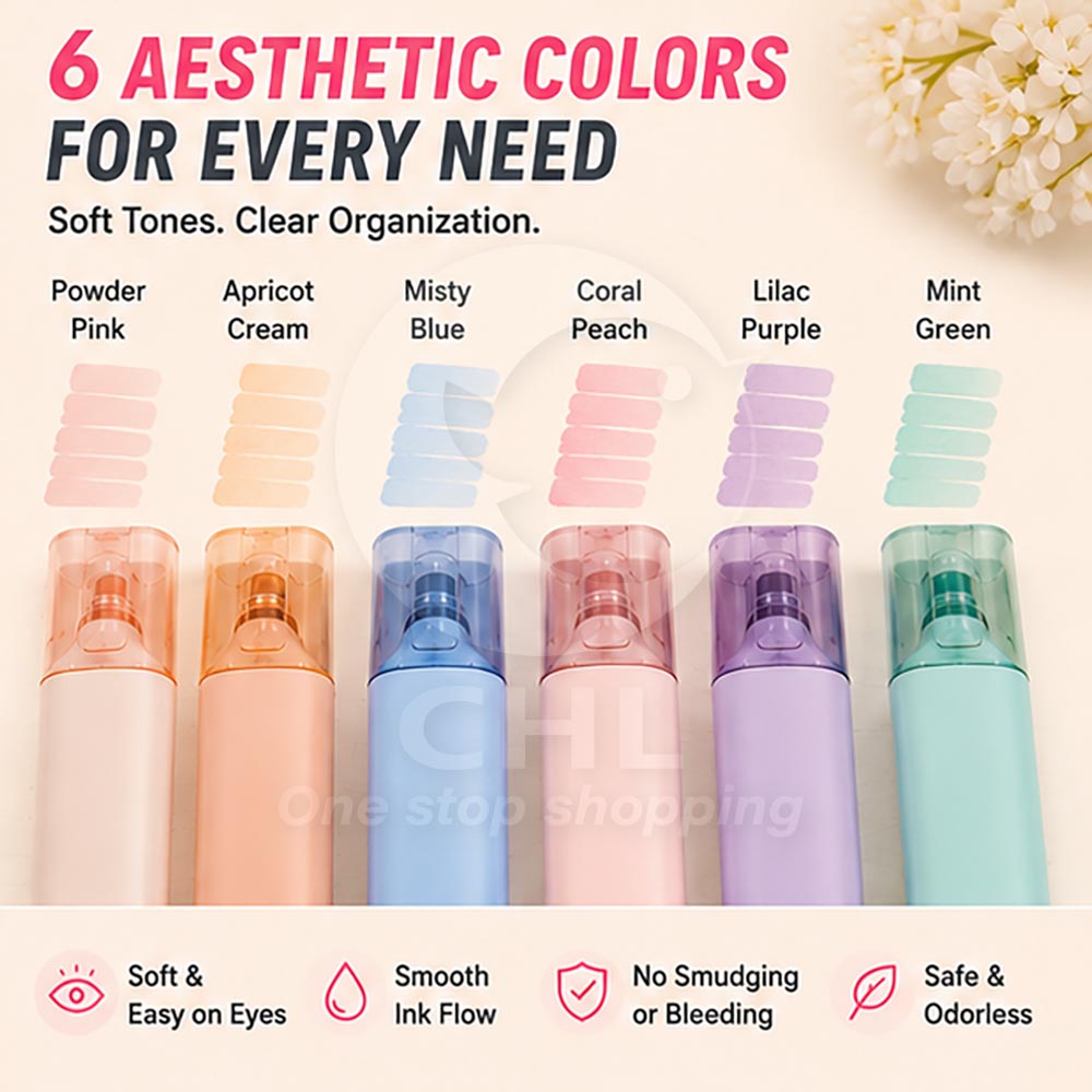 6-Color Soft Pastel Highlighter Set