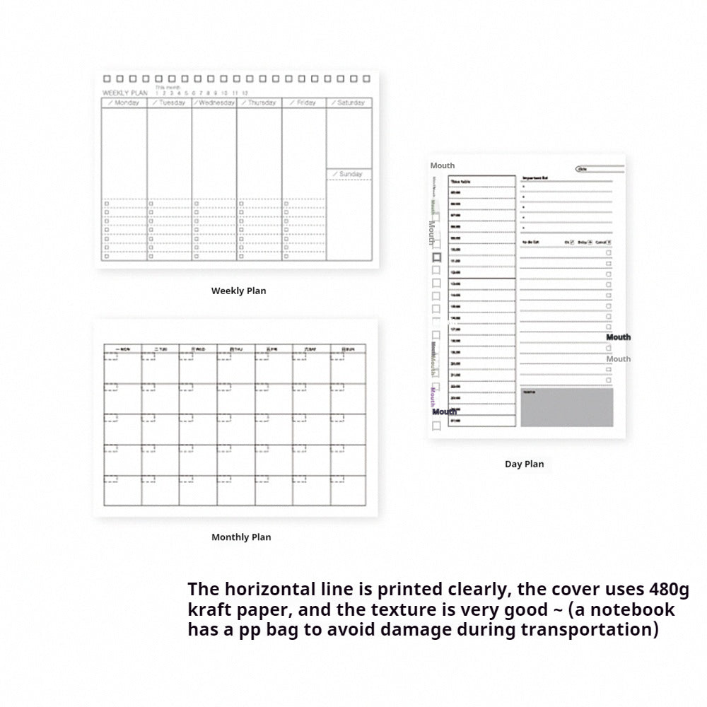 Kraft paper feel, simple texture, easy to carry, achieving goals, self-examination, daily plan, time efficiency manual, daily plan